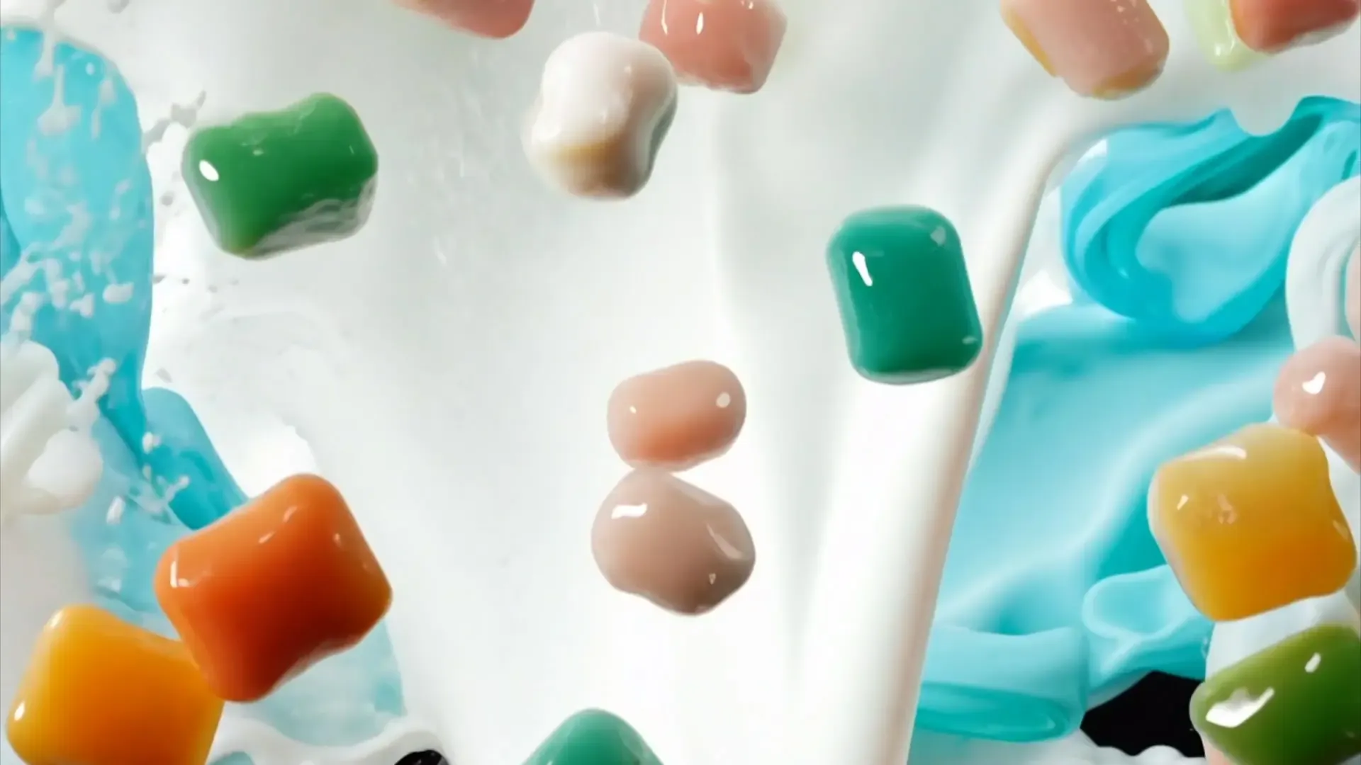 Colorful Sweet Drops in Milk Overlay for Beverage Ads